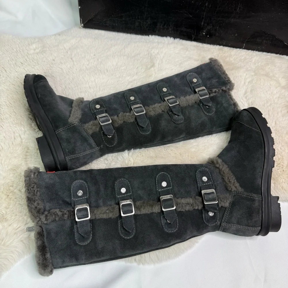 Hunter Leather‎ Suede Fleece Genuine Dyed Sheep Shearling Lined Boots